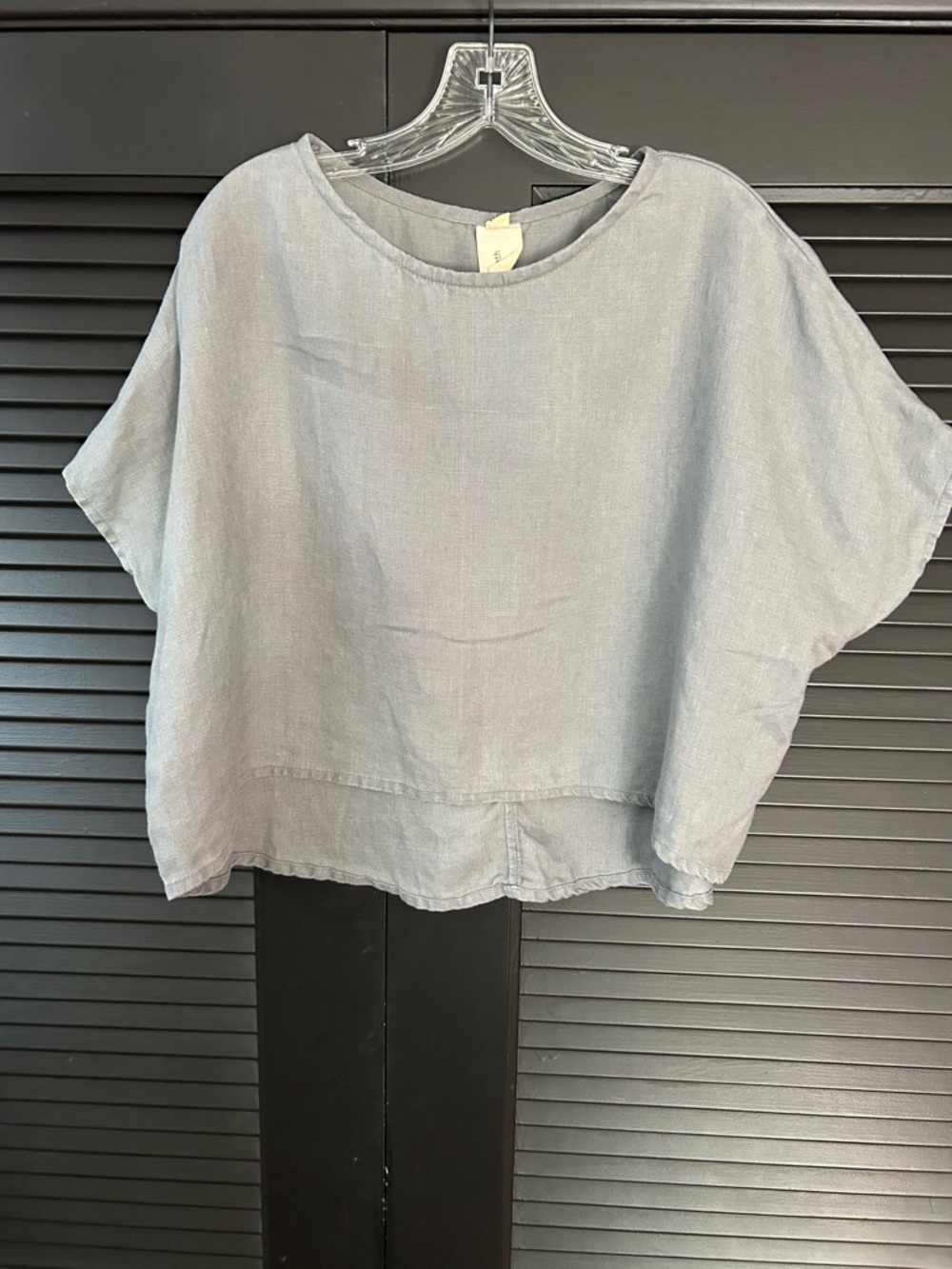 Elizabeth Suzann Muted Dusty Blue 100% Linen Boxy Lagenlook Top, Size XXS/XS